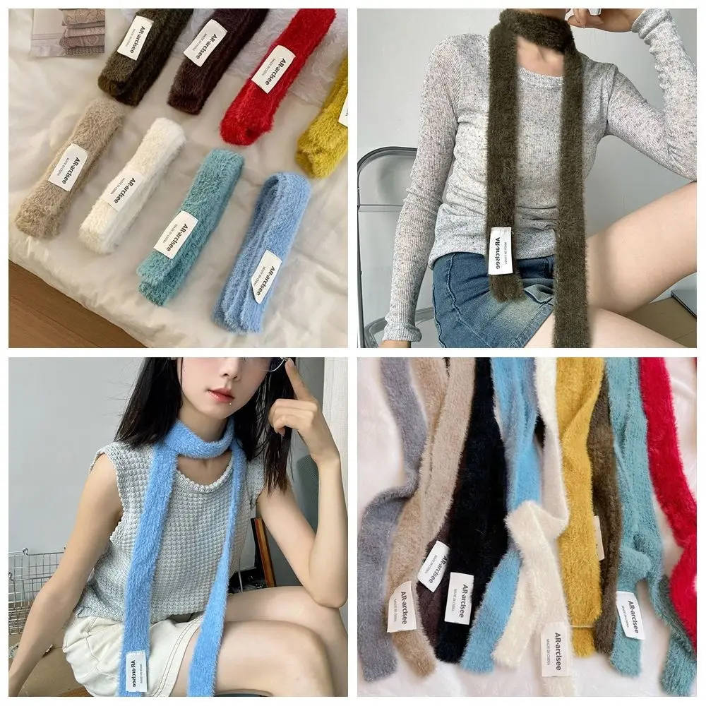 

Soft Solid Color Wool Shawl Harajuku Y2K Knitted Scarf Dressing Decoration Ribbon Long Narrow Scarves Autumn/Winter