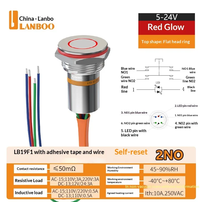 LANBOO F1 serie 19mm miniatuur waterdichte epoxy-geïsoleerde IP67 verlichte drukknop, vergelijkbaar met Bole-stijl - afbeelding 1