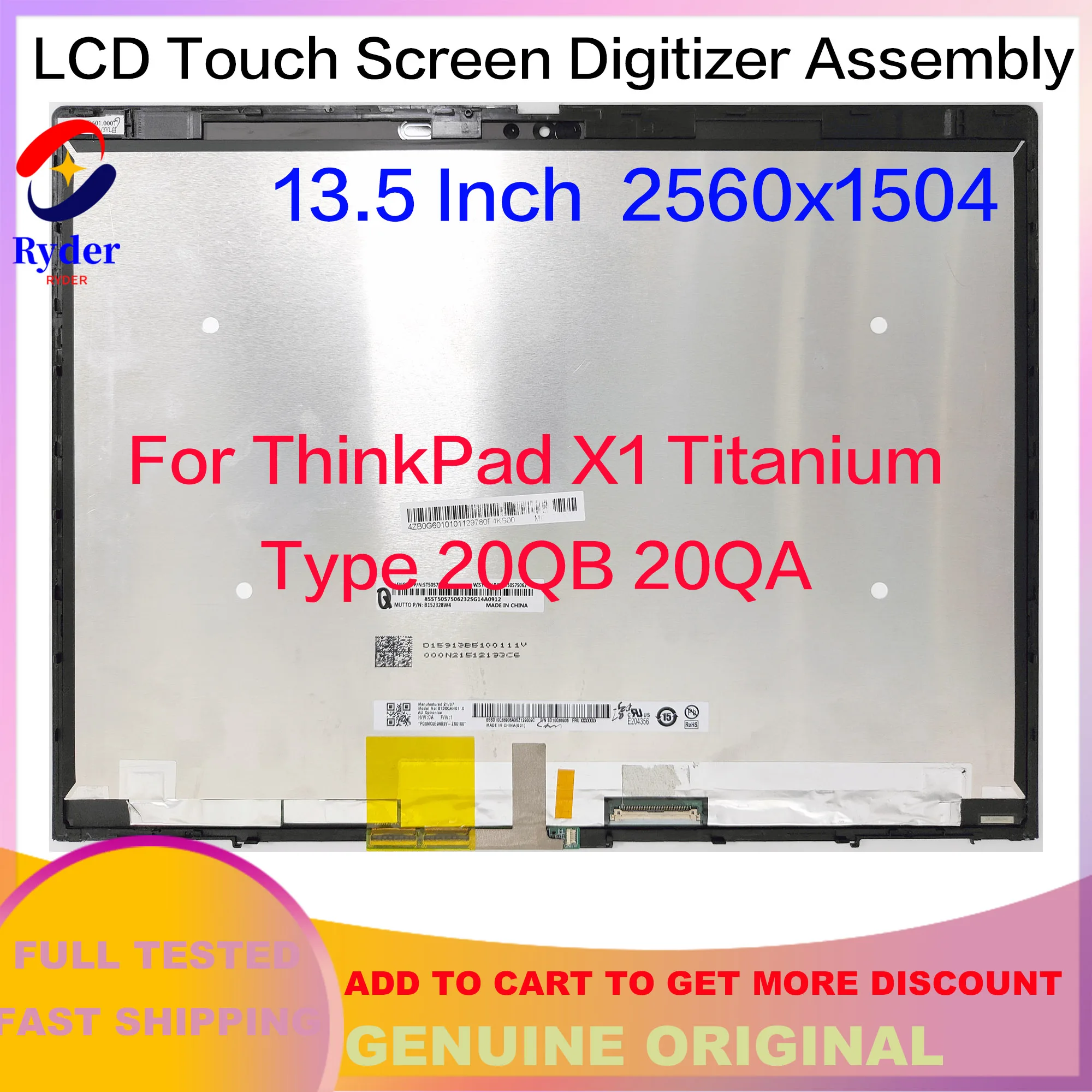 13.5 Inch LCD Touch Screen Digitizer Replacement Assembly For Lenovo ThinkPad X1 Titanium Type 20QB 20QA