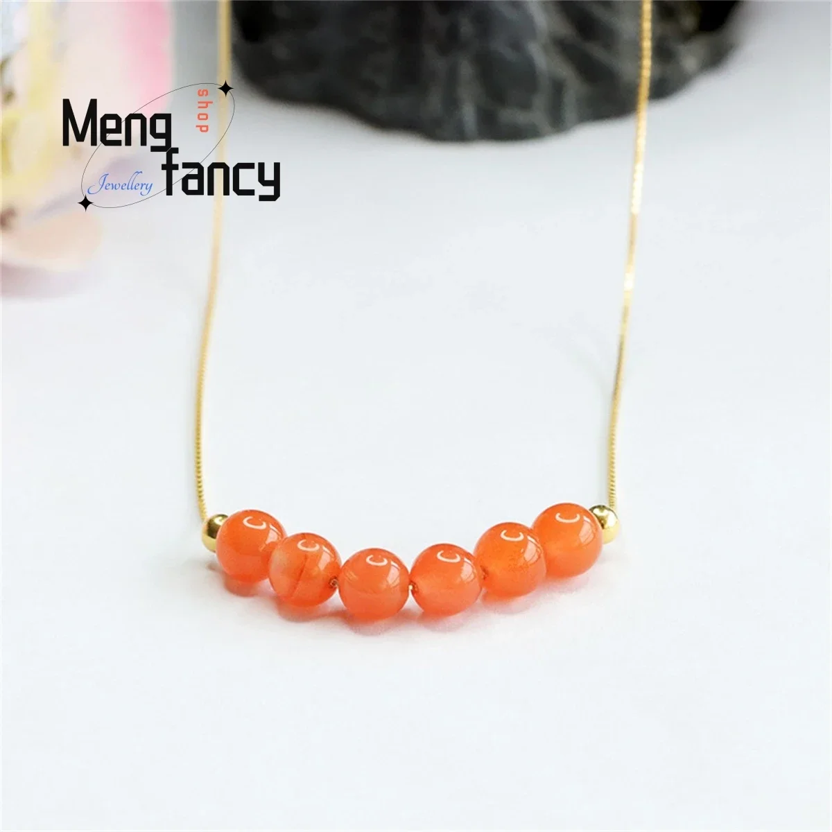 

Natural S925 Silver South Red Agate Six Beads Smile Necklace Simple Generous Personality Fashion Charm Women Luxury Jewelry Gift