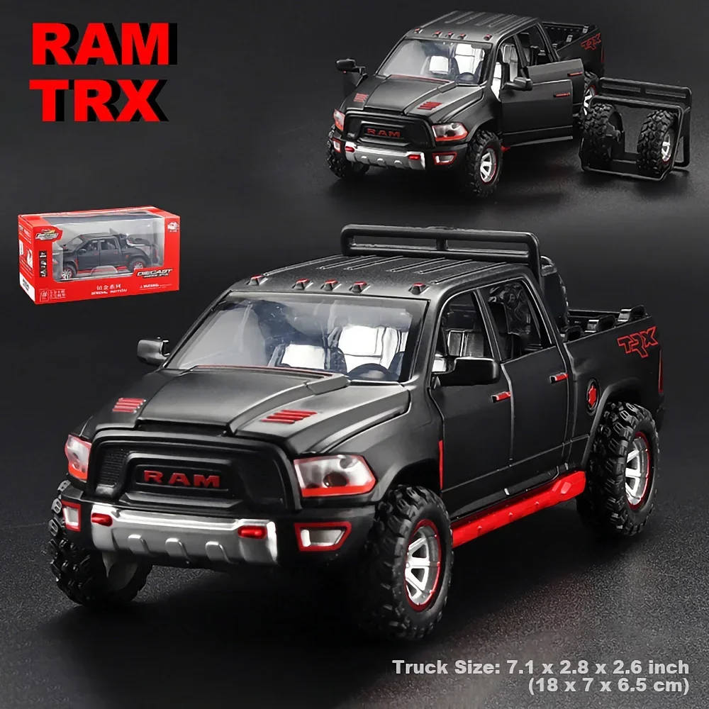 

1:32 Scale 2021 Dodge RAM 1500 TRX Pick-up Truck ORV Diecast Model Toy with Spare Tires & Rack, Color: Black, Red, White