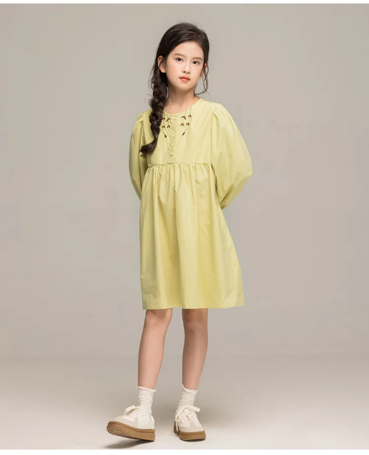 الكورية الخريف الاطفال الفتيات فستان الأميرة جديد التطريز الجولة الرقبة طفل الفتيات فستان طويل الأكمام الأطفال الفتيات فستان من قطعة واحدة