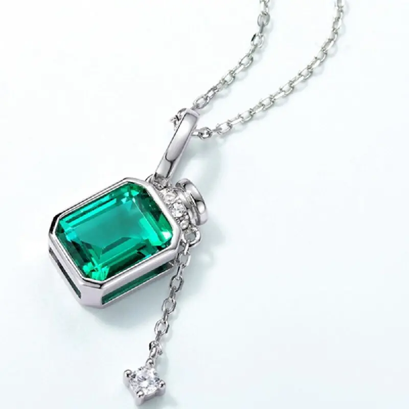 KQDANCE 925 Sterling Silver Lab Grown Emerald stone Perfume Bottle Pendant Necklace Anniversary Gift Fine Jewelry