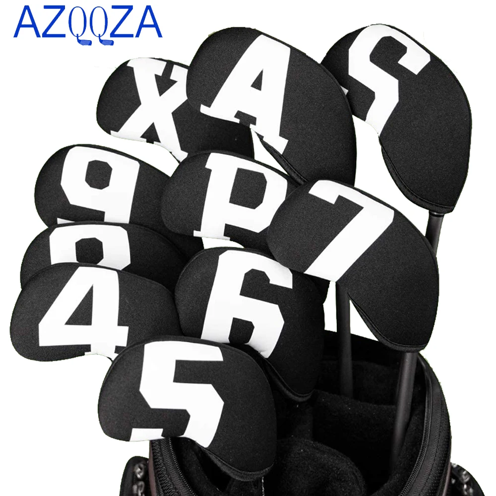 

10pcs Neoprene Golf Iron Covers Set - Club Head Covers - Wedge Iron Protective Headcover (Black-Large White)