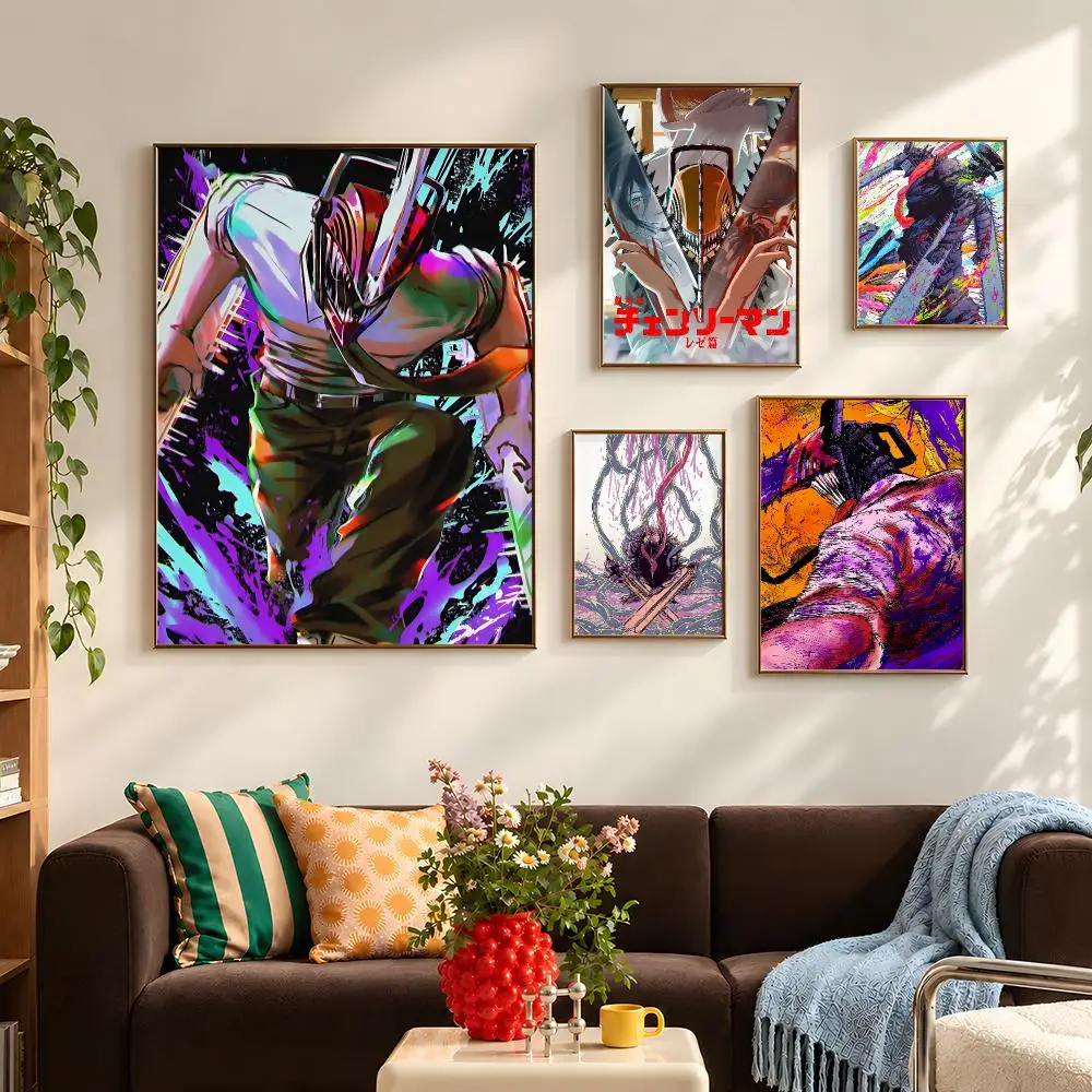 Anime Denji Chainsaw Man Devil Hunter Poster Self Adhesive PP Wall Art HD Gaming Room Bedroom Living Room Decor Apartment Gift