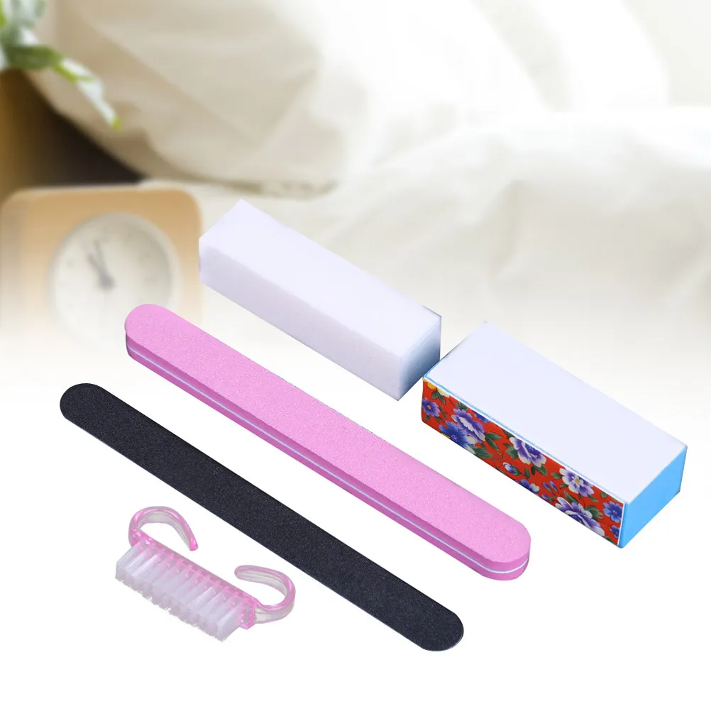 5Pcs Rectangular Nail Buffer File Block Set Includes Sanding Blocks Files Brush for Fingernail Toenail Filing Manicure Pedicure