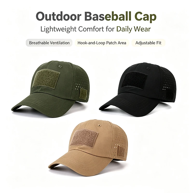 3pcs---Unisex Daily Outdoor Baseball Cap with DIY Patch Area, Breathable Side Vents, Adjustable, Hiking & Riding
