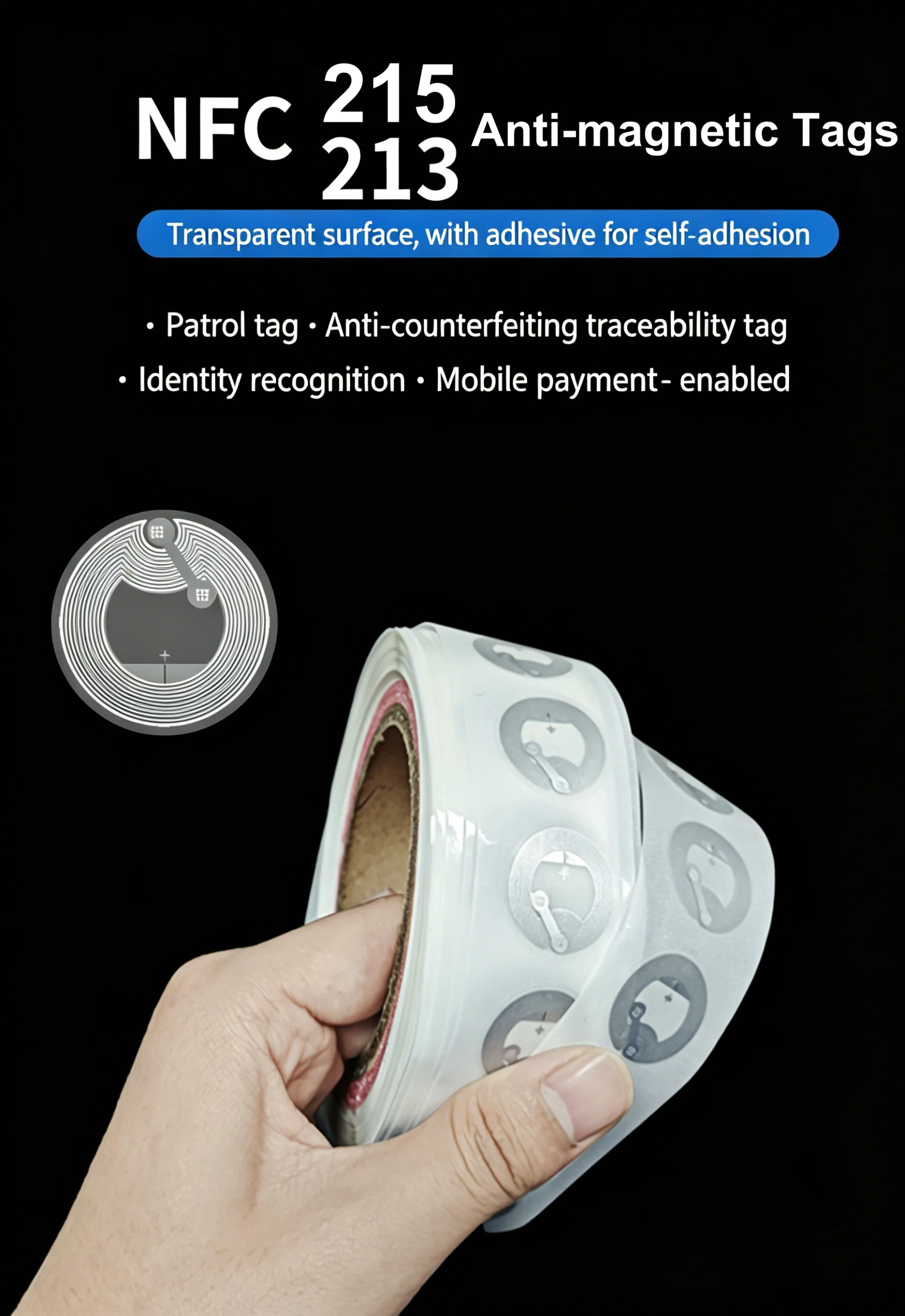 10/50/100Pcs Ntag215 NFC Tag 13.56MHz ISO14443A Ntag213 Ntag216 Self Adhesive RFID Sticker For Phone Shortcut Game Card