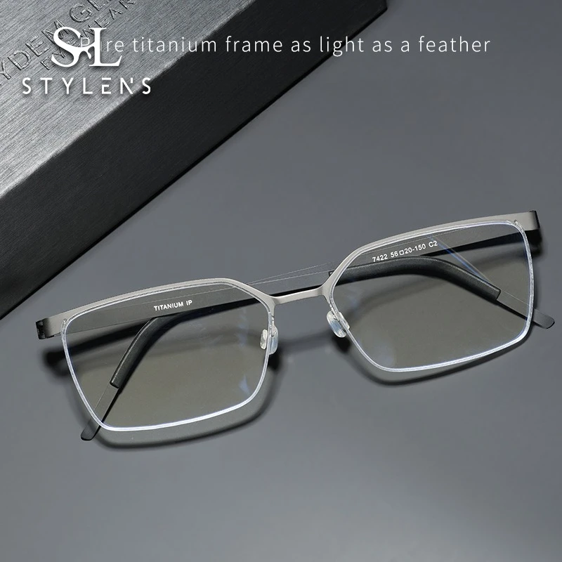 

STYLENS Business Ultralight Pure Titanium Glasses Men's Round Reading Glasses Anti Blue Light Prescription Customization 7422