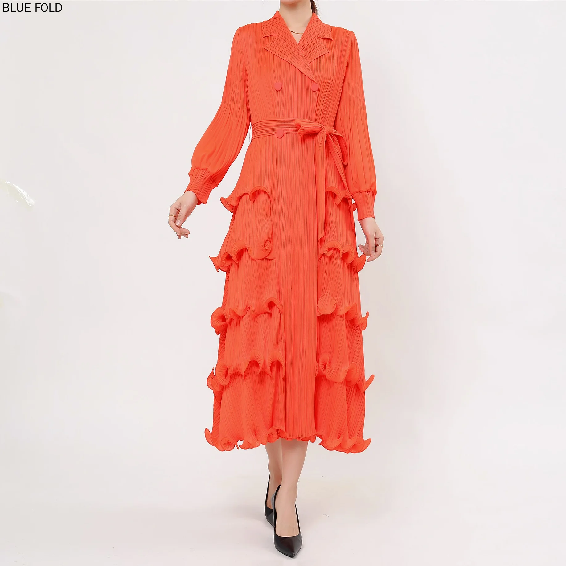 

MIYAKE PLEATS Cardigan Dress, Wood Ear Strap, Waist Suit, Collar, Slim, Elegant, Autumn, New, High Grade