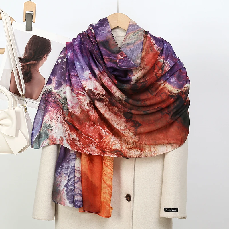 Design Fashion Silk Feel Scarf Gradient Color Classic Women's Soft Headscarf Solid Color Shawl Headscarf Muslim Scarf