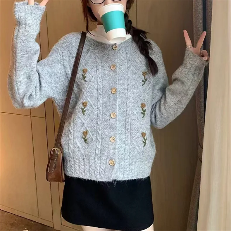 Cárdigan de punto de estilo suave, nuevo estilo de otoño/invierno, abrigo de suéter suelto dulce y suave