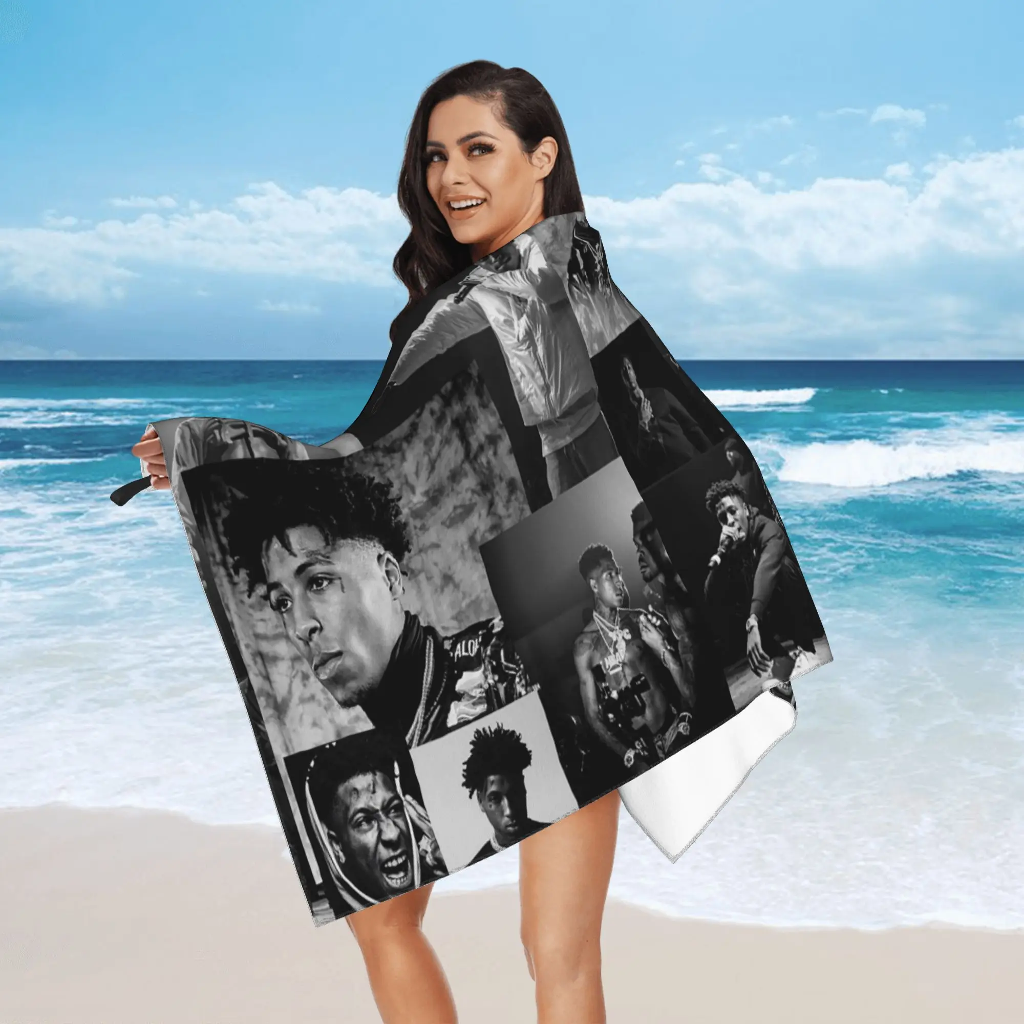 Youngboy  B And W Never Broke Again Collage Beach Towel Soft Microfiber Quick Dry Absorbent Quick Towels For Bath