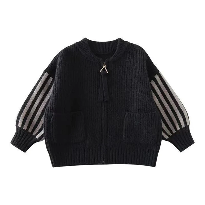 Spring Autumn Patchwork Fashion Stripe Kids Cardigan Harajuku Boy\'s Tops Loose Casual Outerwear Print Long Sleeve Girls Sweater