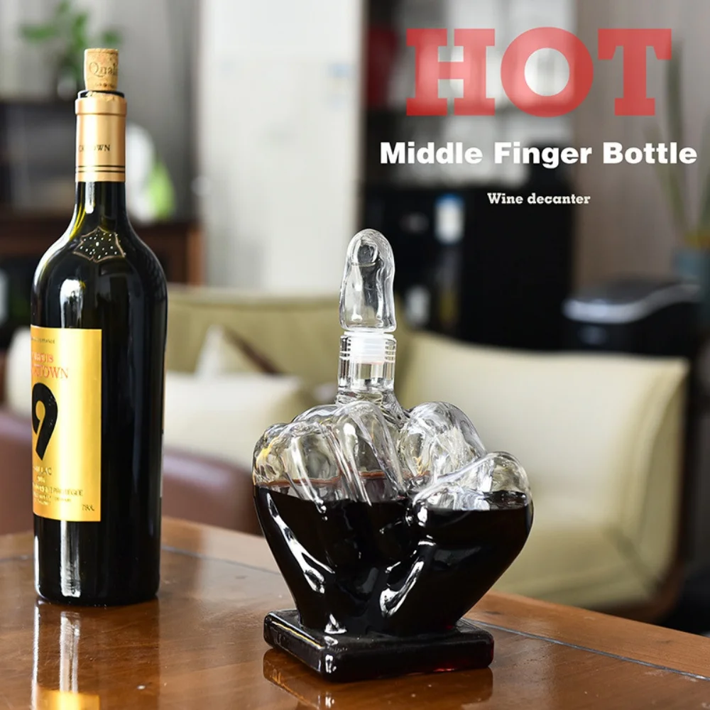 1000ML Novelty Middle Finger Shaped Whiskey Decanter for Liquor Scotch Bourbon Alcohol Bottle Unique Liquor Bar and Party Decor