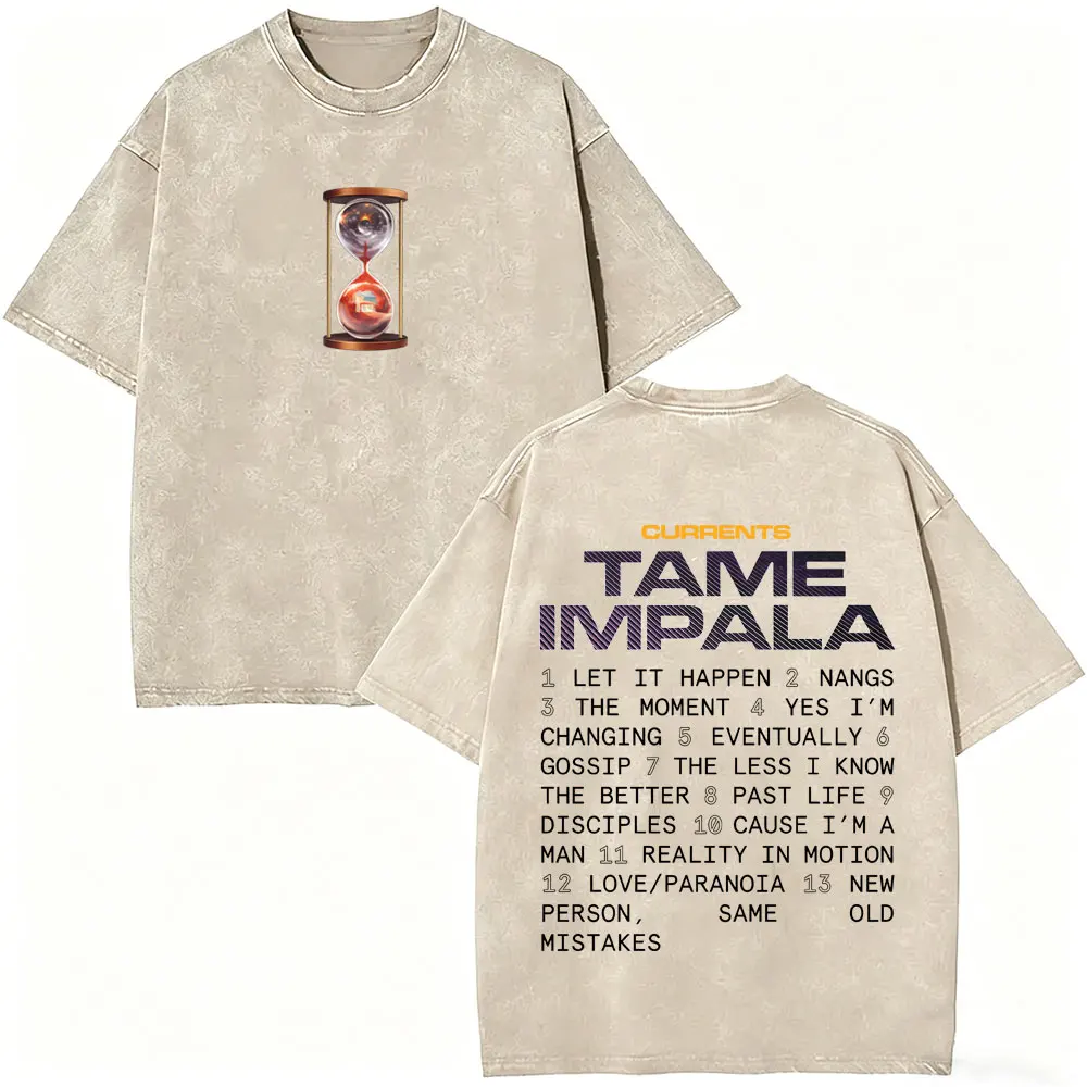 Pop Rock Band Tame Impala Currents Vintage Acid Washed T Shirt Men