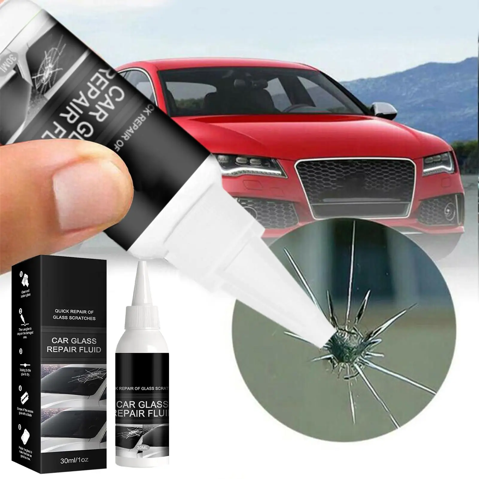 30ml Windshield Scratch Repair Fluid, Fast-Acting Auto Glass Crack Filler for Chips & Cracks, Car Glass Restoration Kit
