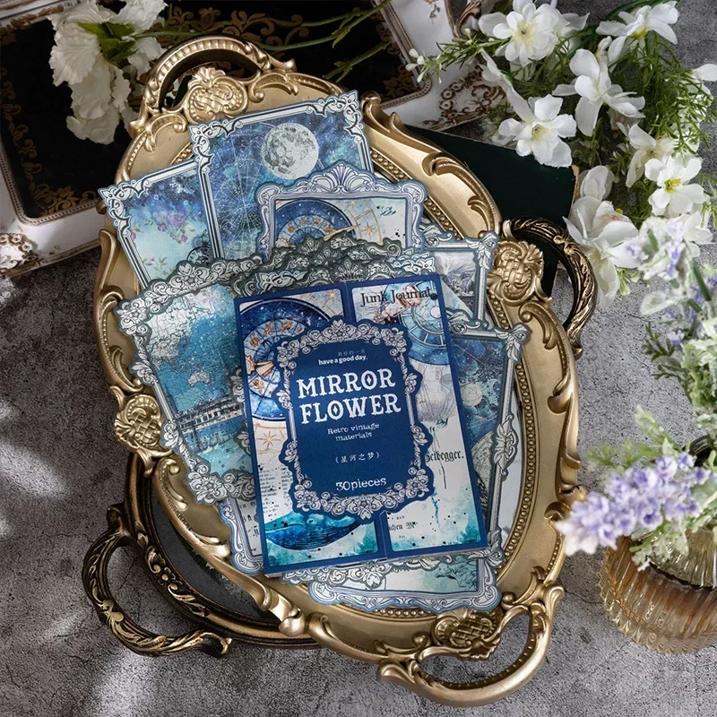 

30Sheets Writing Pads Retro Mirror Flower Paper Notebooks Diary Edge Material Base Decoration Scrapbooking Cut 180*118MM