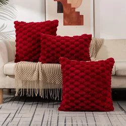 Funda de almohada de felpa suave, cubierta de cojín de Color sólido, roja, decorativa para el hogar, sofá, sala de estar, dormitorio