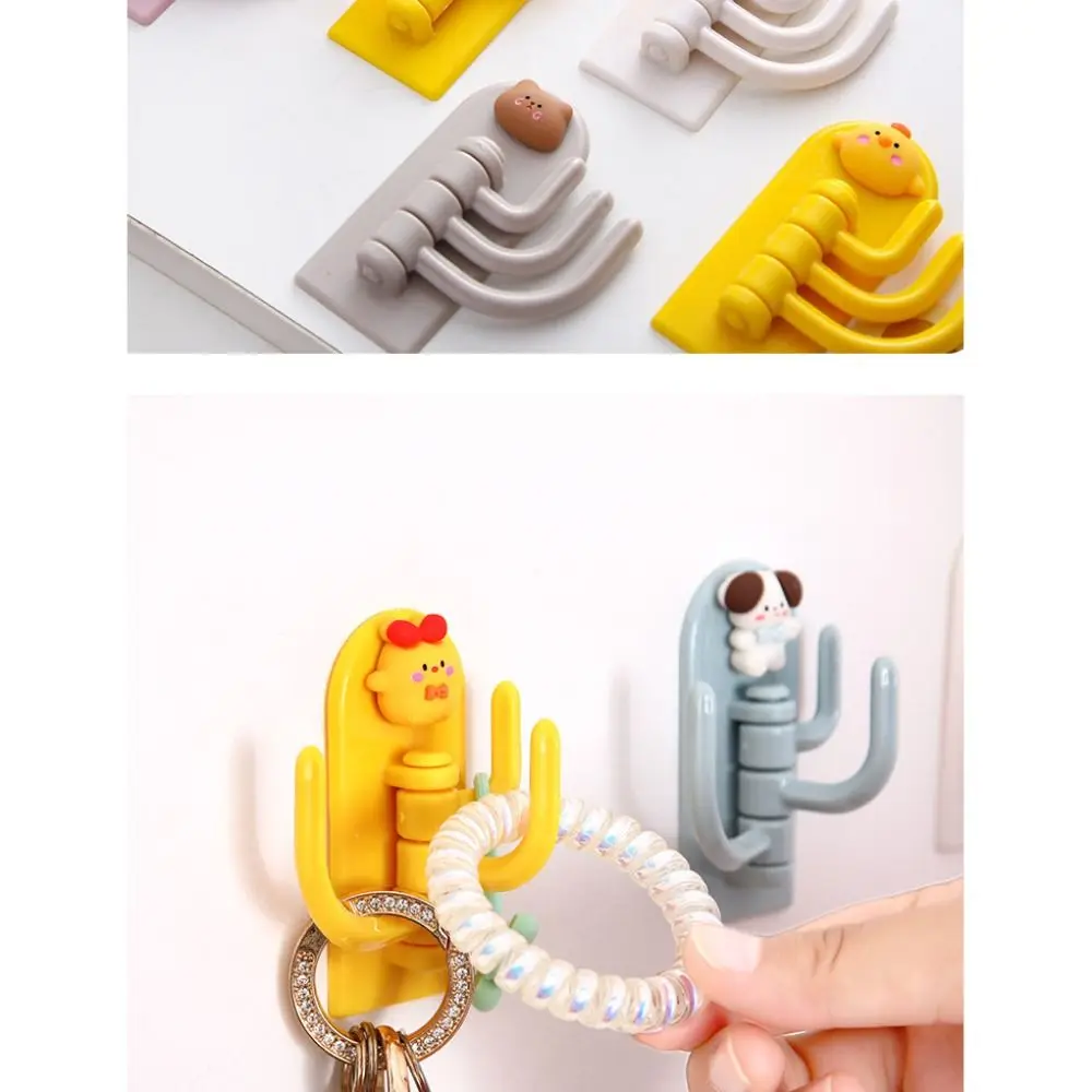 With 3 Branch Cartoon Cute Holder New Punch-free Plastic Self Adhesive Door Hooks Wall Decoration Rack