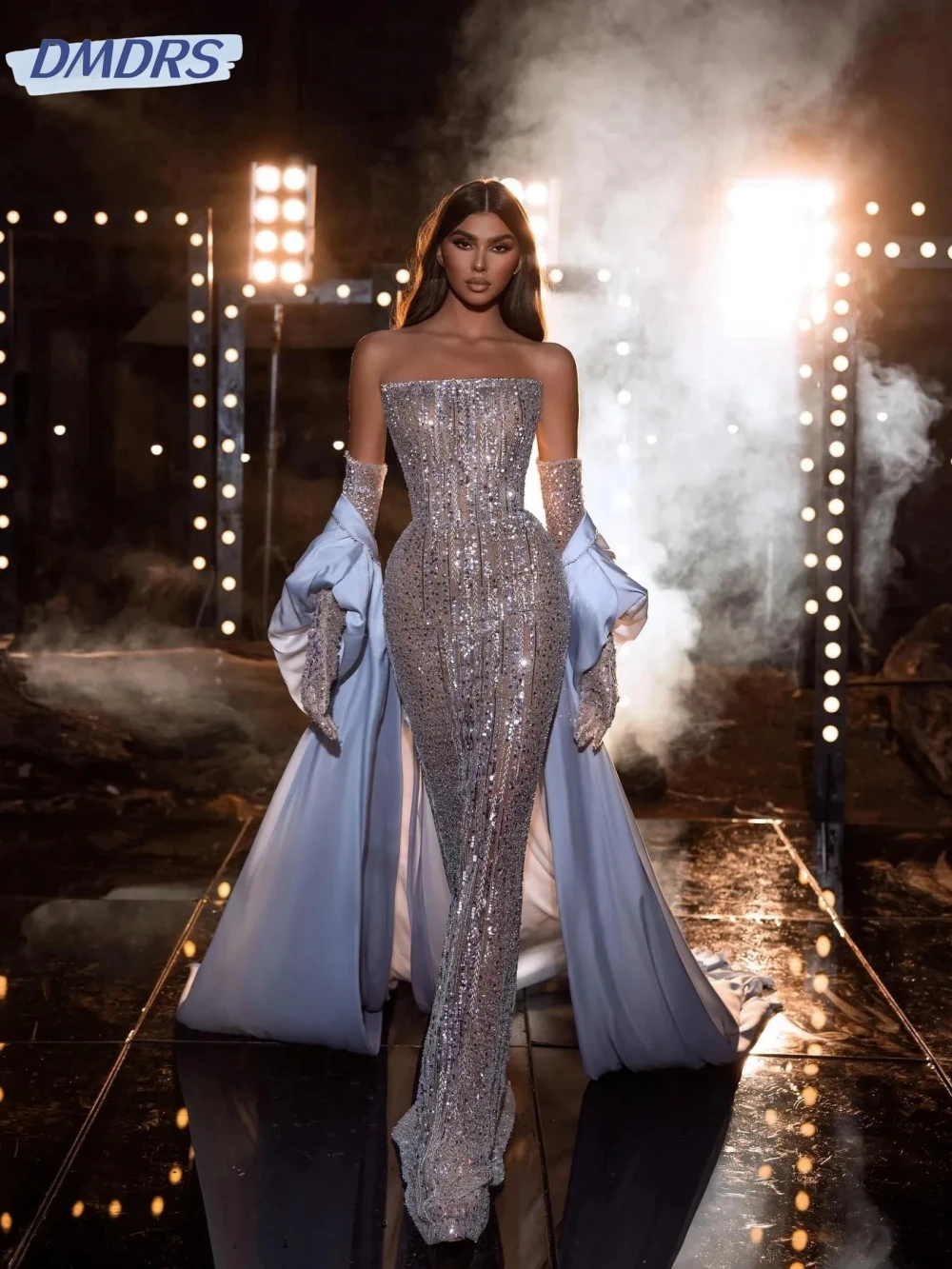 Vestidos De cóctel sin tirantes De ilusión Sexy, vestido De noche con cuentas De lentejuelas, vestido De graduación recto De lujo, bata De boda