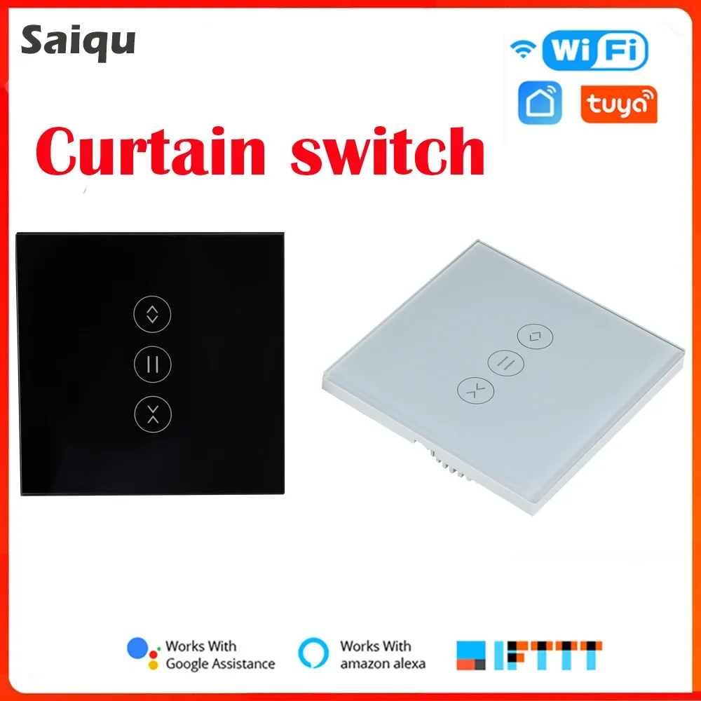 Tuya WIFI Alexa Voice Control Touch Glass Panel Smart Roller Blind Switch Smart Life Wireless Wifi Remote Curtain Control