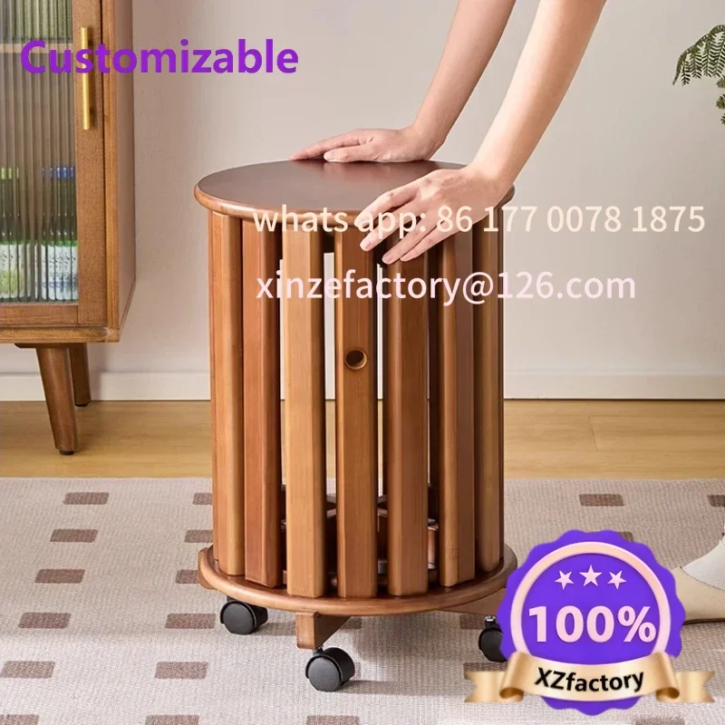 Customizable Natural Bamboo Dining Stool Creative Four in One Round Stools Living Room Stacked Side Table with Mobile Base Moder