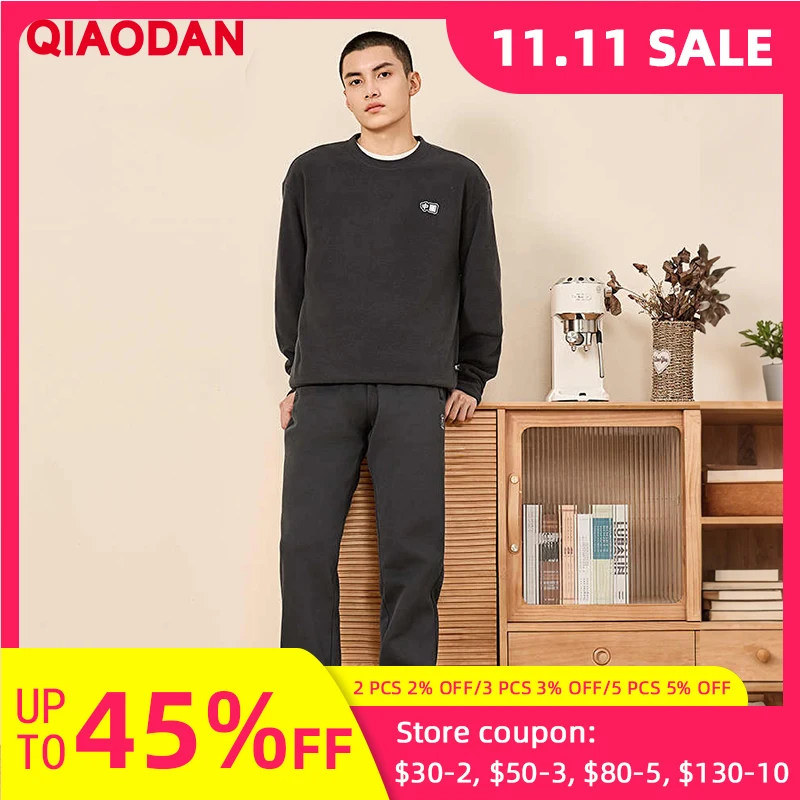 

QIAODAN мужские спортивные штаны 2025, свободные повседневные вязаные брюки на плоской подошве, модные удобные однотонные брюки с эластичной резинкой на талии XKL33231320BR