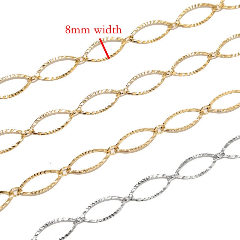 2Meters Gold Plated Stainless Steel 8mm Width Chains Textured Oval Link Chain for DIY Jewelry Necklaces Making Findings