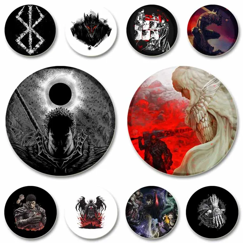 Horror Anime Jewelry Pin for Backpacks Bag 32/44/58mm Round Plastic Enamel Pins and Brooches Creative Cartoon Figure Badge Gifts