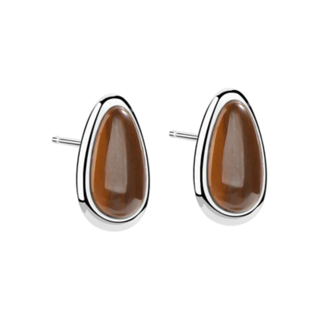 925 Sterling Silver Serpeggiante Teardrop Shape Ear Stud Stone Earrings For Women Cat Eye Tiger Eye Natural Gems Stone Ear Hoops