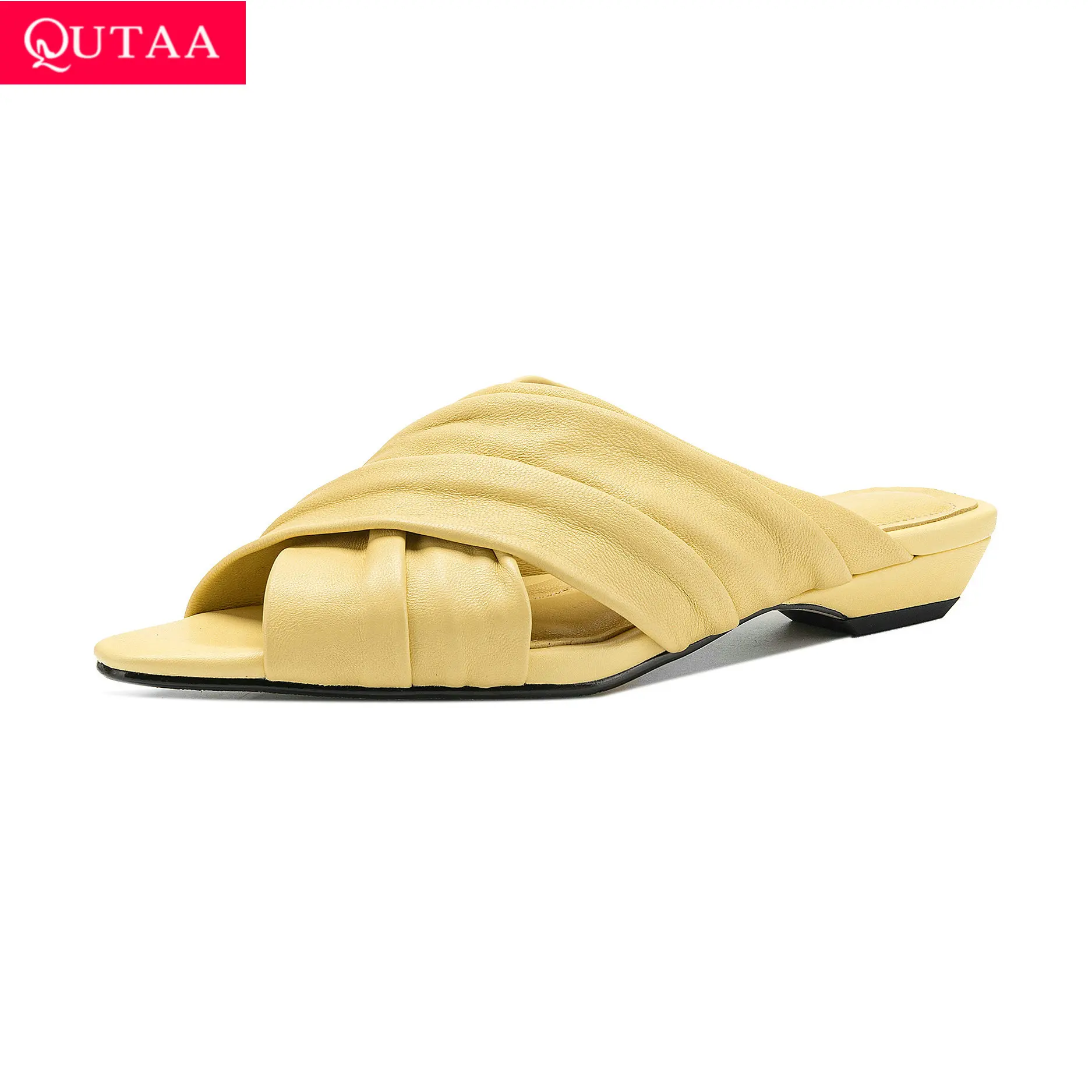 

QUTAA 2026 Fashion sheepskin Leather Women Summer Sandals Shoes Heels Pointed Toe Slingback Slippers Casual Shoes Dress 34-43