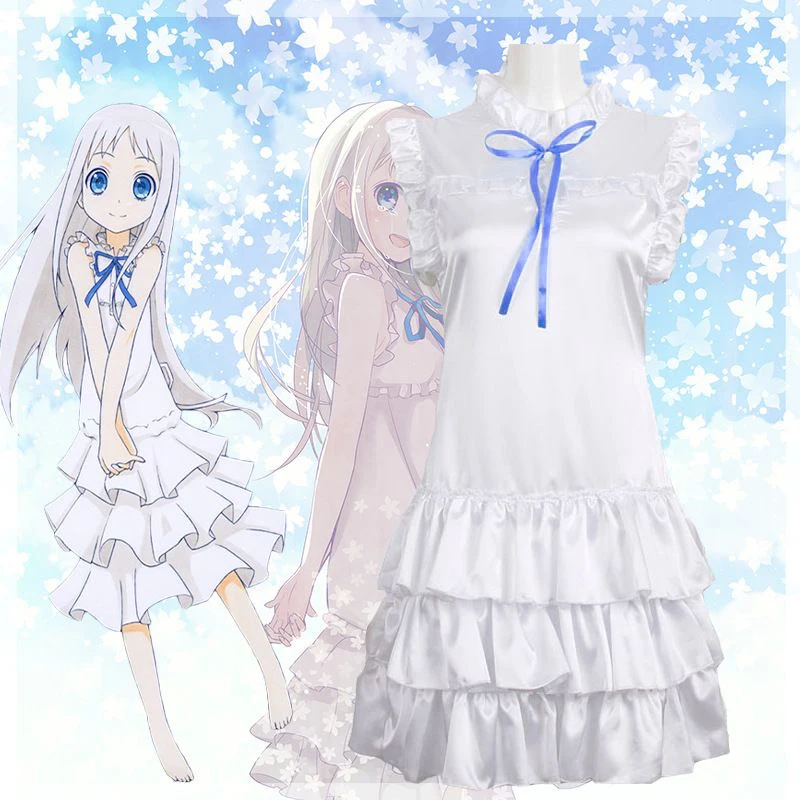 Japan Anime Anohana Cosplay Girls Honma Meiko Costume Dress Short Sleeves The Flower We Saw That Day Women White Dress Summer