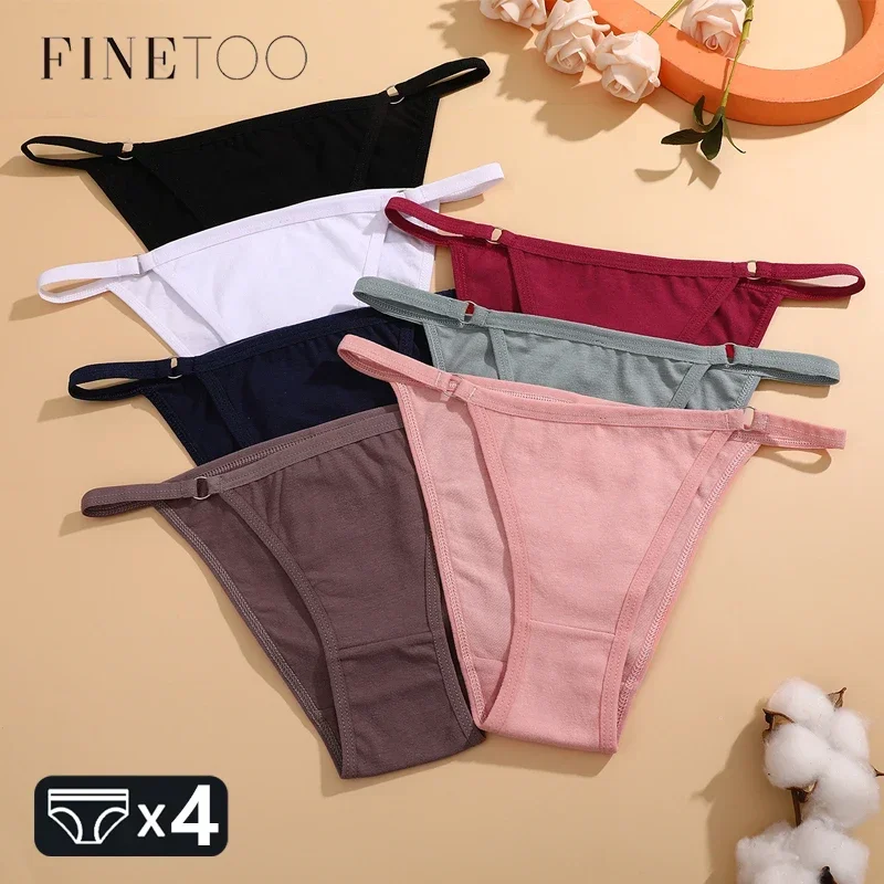 

4Pcs Women's Cotton Panties Sexy Metal Ring Waist Underwear Solid Breathable Panties Ladies Soft Briefs Comfort Lingerie