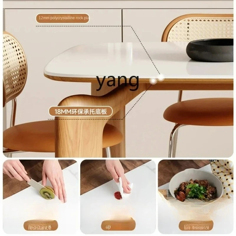 MM  Stone Plate Dining Table Combination Household Solid Wood Elephant Leg Dining Table Small Apartment Log Style