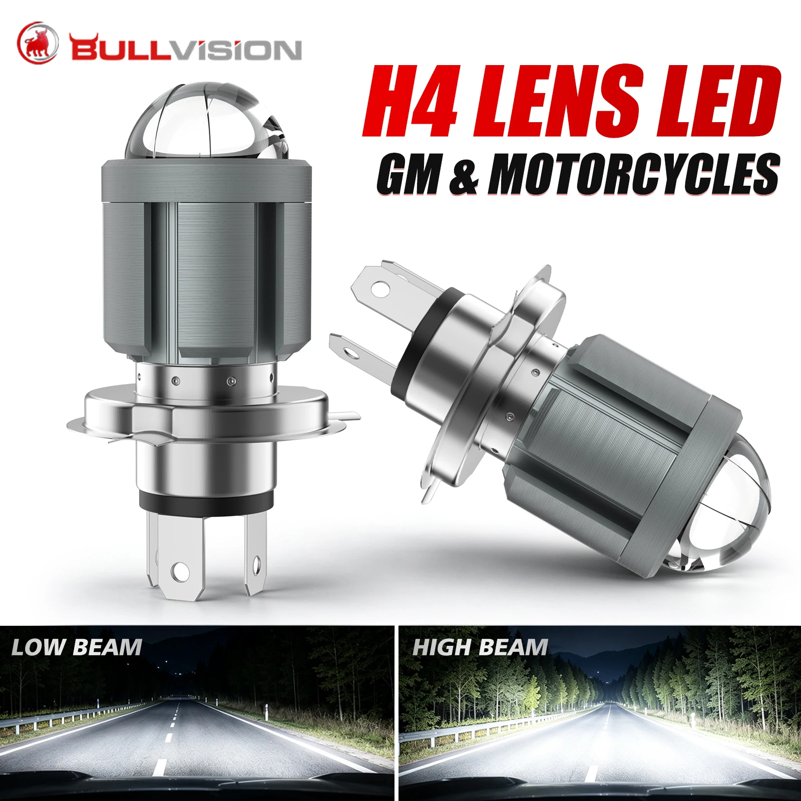 Universal Motorcycle Led Headlight Projector - Lampadina LED per fari H4/9003/HB2, proiettore