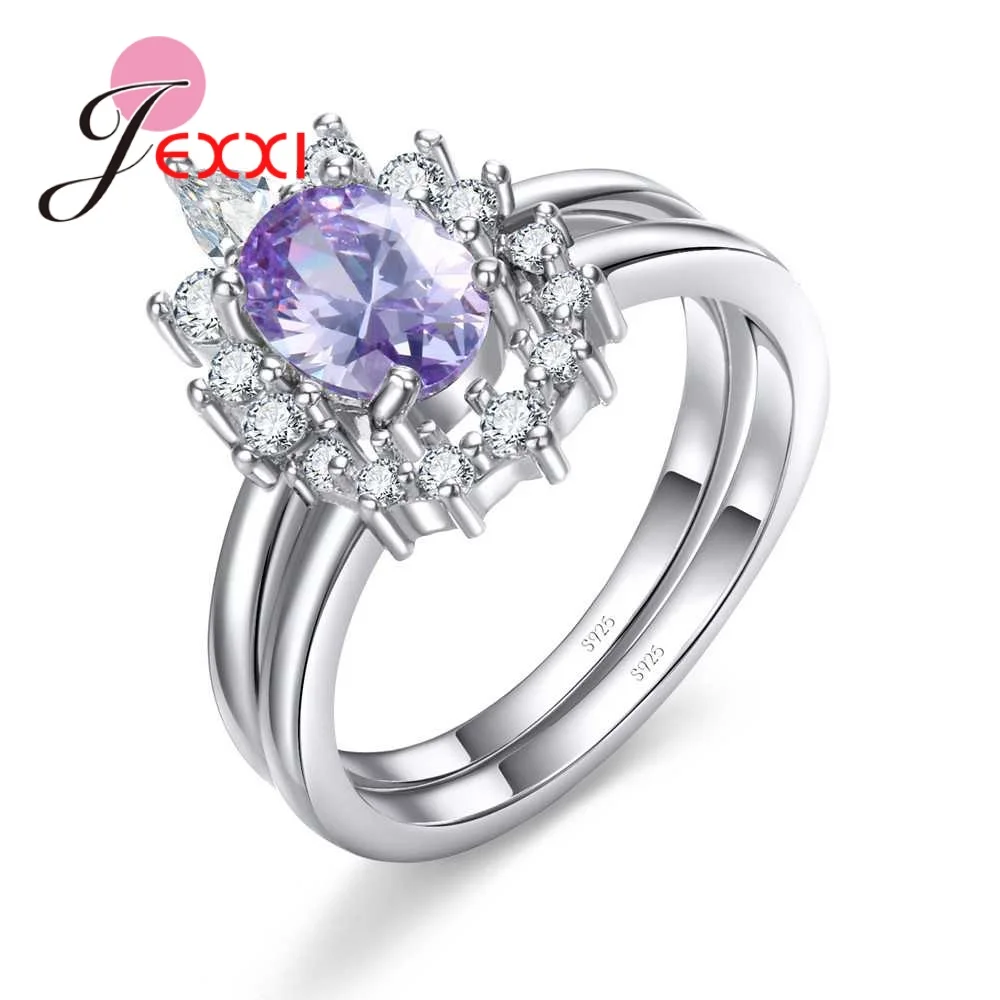 Charming Purple Design Rings Real 925 Sterling Silver Color Cubic Zirconia For Fashion Women Lovers Engagement Best Chioce Gifts