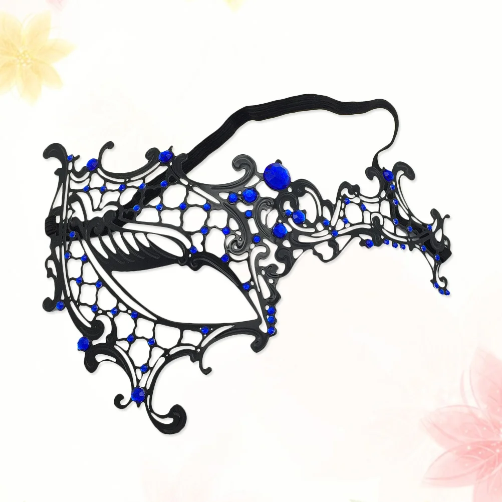 

Half Face Mask Vintage Rhinestone Metal Design Adjustable for Masquerade Carnival Halloween Cosplay Party Black