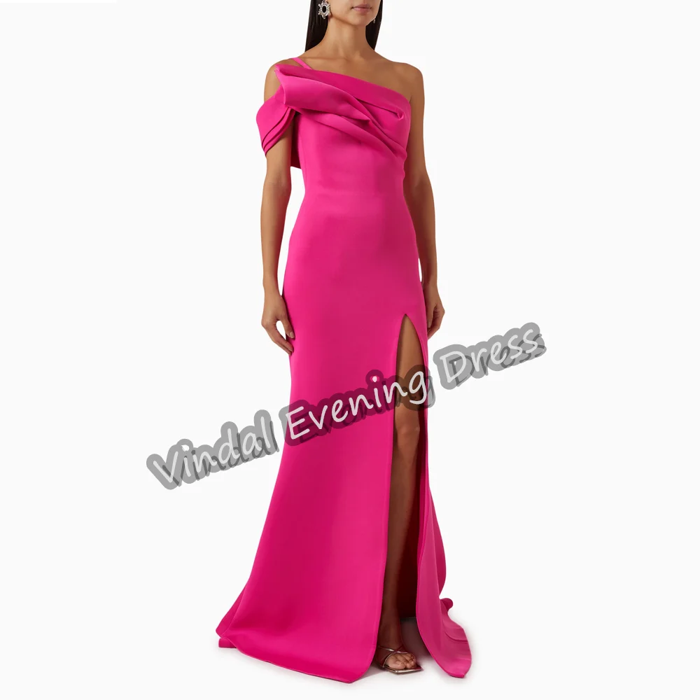 

Vindal Evening Dress One Shoulder Floor Length Mermaid Elegant Built-in Bra Crepe Sexy Short Sleeves Saudi Arabia For Woman 2024