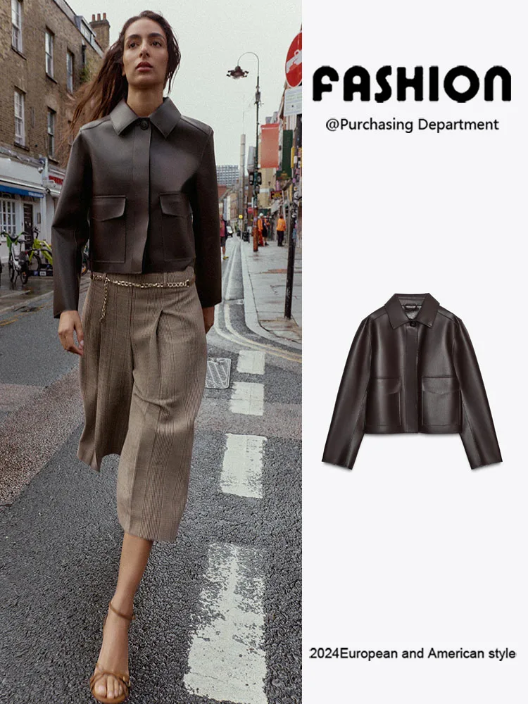 2025年秋新作 レディース おしゃれ ショート丈 レザー ジャケット ルーズフィット 襟付き アウター 通勤スタイル 長袖 ジッパー