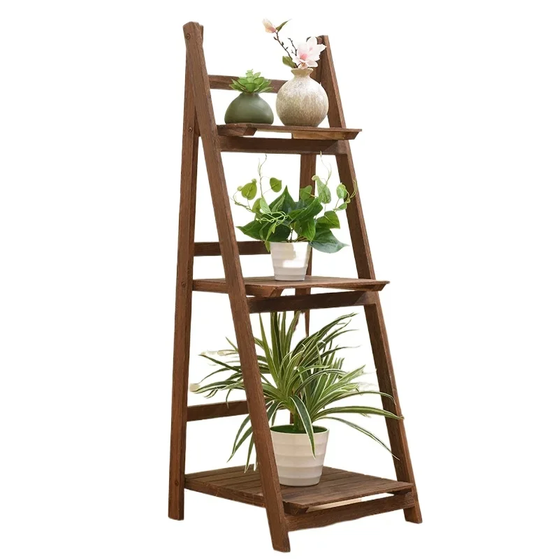 Antique solid wood three-layer plant bracket elegant design indoor/outdoor ladder rack