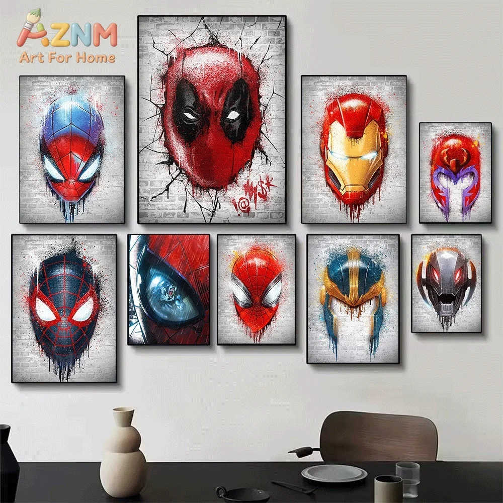 Graffiti Marvel Superhero Mask - Watercolor Poster Print ulasan dan harga