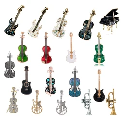 New rhinestone cartoon electric guitar pin personalized instrument violin piano horn trumpet pin clothing bag accessories