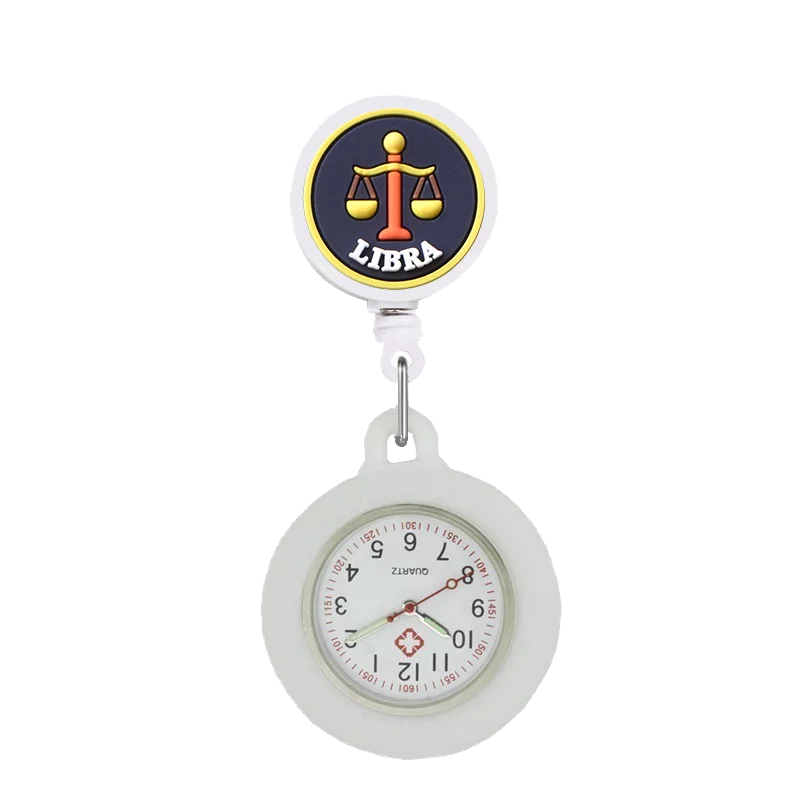 YIJIA Retractable Badge Reel Cartoon Zodiac Silicone Medical Pocket Watch for Nurse with Luminou Pointers