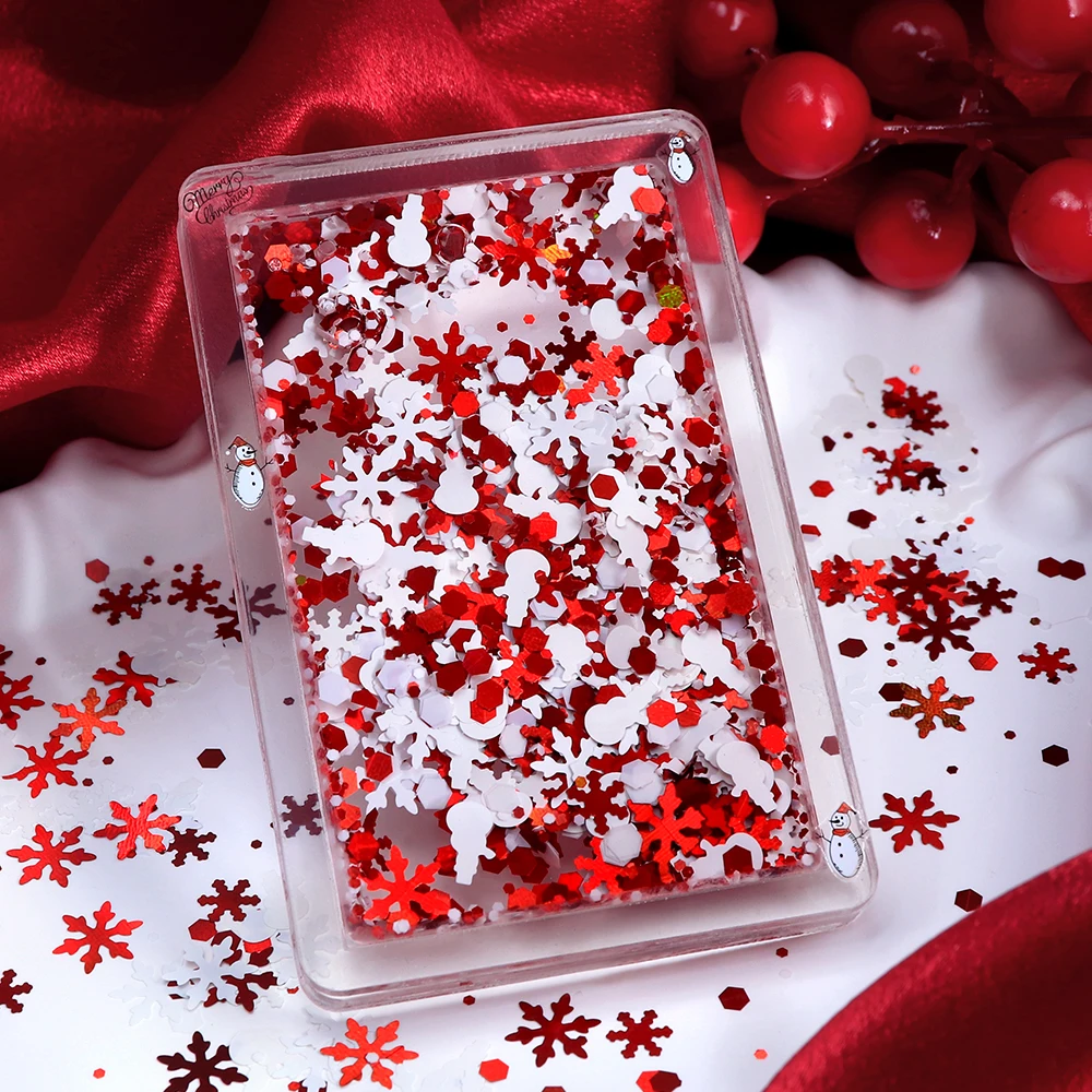 5g/Bag Christmas Snowflake Glitter For Epoxy Resin Filling Red White Snowman Sequin Resin Shaker Filler New Year DIY Accessories
