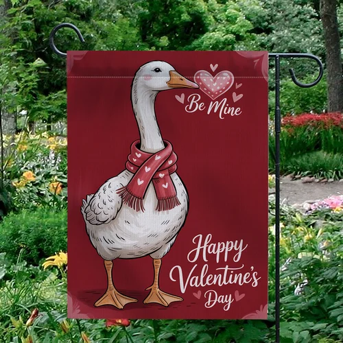 Happy Valentines Day Garden Flag Be Mine Goose Heart Scarf Love Decor OOV IIC