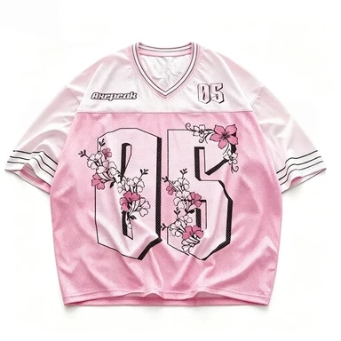 3D Printed Pink Sakura 05 Knitted T-shirt Breathable Mesh V-neck Short Sleeve Street Top