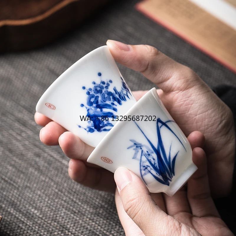 

Wholesale Porcelain Teacup Jingdezhen Hand-painted Plum Orchid Bamboo Chrysanthemum Zhong's Kiln Ceramic Chinese Kung Fu Tea Cup