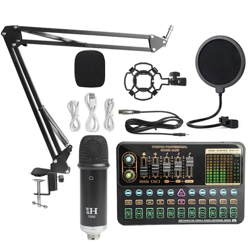 Studio Recording Equipment Condenser Mic Microphone Shock Mount Arm Scissor Stand Filter Live broadcast sound card