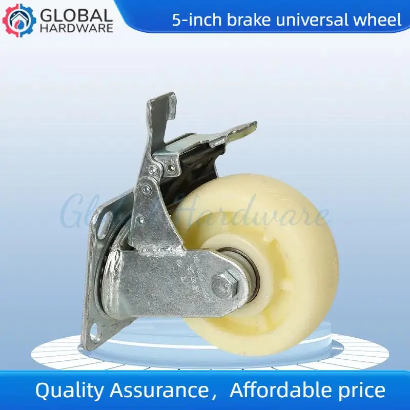5-inch thick frame silent caster, double bearing universal brake wheel manufacturer, in stock medium nylon caster